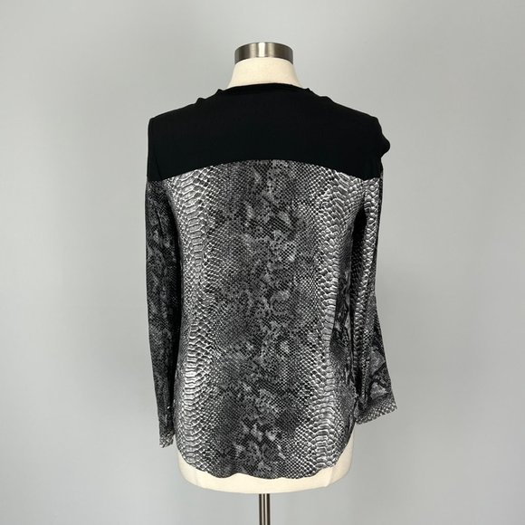 Rebecca Taylor Snake Print Zip Shoulder Long Sleeve Blouse Black Gray size 8 - Picture 7 of 14